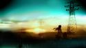 Sunrise landscapes bicycles grass scenic sky wallpaper