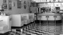 Black and white diner wallpaper