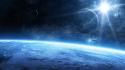 Blue outer space planets digital art science fiction wallpaper