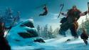 Landscapes snow trees vikings giant fantasy art artwork wallpaper
