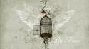 Wings freedom text cage artwork birds wallpaper