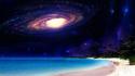 Beach outer space multicolor stars palm galaxies wallpaper