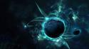Blue outer space lights planets photomanipulation aura effect wallpaper