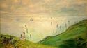 Paintings hills sailboats claude monet impressionism wallpaper