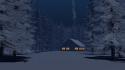 Winter snow trees night houses digital art artwork wallpaper
