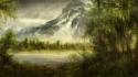 Paintings mountains landscapes nature forest ponds wallpaper