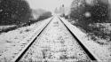 Winter snow railroad tracks travel railroads bushes wallpaper