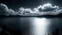 Mountains clouds night west crater lake skies sea wallpaper