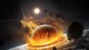 Outer space explosions fire impact meteor wallpaper