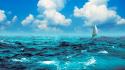 Ocean clouds waves boats yaught skies sea wallpaper