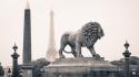 Eiffel tower paris france statues lions wallpaper