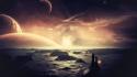 Outer space planets alone skies sea wallpaper