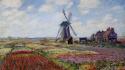 Paintings fields tulips windmills claude monet impressionism wallpaper