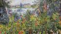 Paintings flowers garden houses claude monet impressionism wallpaper