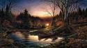 Paintings landscapes boats streams wallpaper
