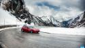 Red cars drifting visual snowy mountains drift wallpaper