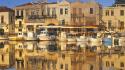 World architecture buildings boats greece reflections crete wallpaper