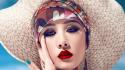 Bandana straw hat nail polish red lips wallpaper