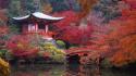 Japan autumn garden bridges kyoto lakes maple wallpaper