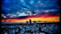Sunset clouds cityscapes multicolor town view wallpaper