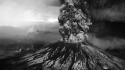 Black and white volcanoes smoke wallpaper