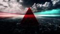Clouds red dreams lines cyan cities triangles wallpaper