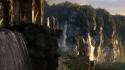 Hobbit middle-earth waterfalls galadriel rivendell arches cliff wallpaper