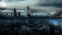 Water ocean clouds cityscapes london underwater photomanipulation split-view wallpaper
