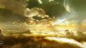 Clouds planets halo rings reach artwork skyscapes wallpaper