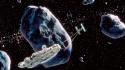 Falcon science fiction artwork asteroids tie fighters wallpaper