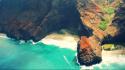 Landscapes coast rocks hawaii kauai cliff natural beach wallpaper