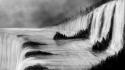 Landscapes nature trees forests grayscale digital art waterfalls wallpaper