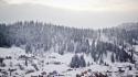 Mountains landscapes snow trees russia houses forest wallpaper