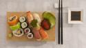 Food sushi rice sauce chopsticks shrimp wallpaper