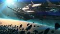 Outer space planets spaceships science fiction artwork wallpaper
