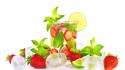 White glass fruits strawberries ice cubes wallpaper