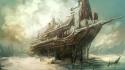 Desert ships fantasy art artwork wallpaper