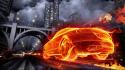 Fire buildings vehicles cities speed burning fast wallpaper