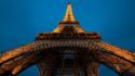Eiffel tower paris looking up blue skies wallpaper