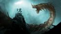 Fantasy dragons art warriors axe serpent wallpaper