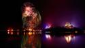 Fireworks nightlights nighttime reflections water body wallpaper