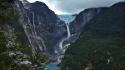 Hanging glacier waterfalls rivers emerald patagonia cliff wallpaper