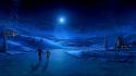 Ice walk houses moonlight christmas wallpaper
