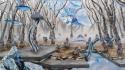 Landscapes snow trees surrealism artwork adam friedman wallpaper