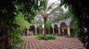 Trees leaves garden spain courtyard palm arches wallpaper