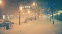 Snow streets cars bicycles montreal christmas lights snowing wallpaper