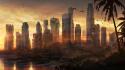 Cityscapes post-apocalyptic fantasy art wallpaper