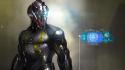 Futuristic armor bodysuits artwork exoskeleton wallpaper