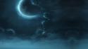 Ocean clouds moon fog moonlight wallpaper