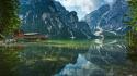 Pragser wildsee clouds forests houses lakes wallpaper